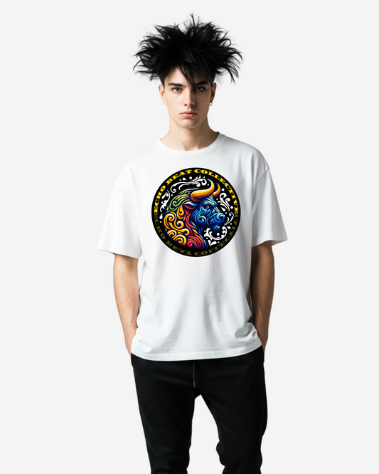 Modern Psychedelic Bull Animal Men's Oversized T-Shirt