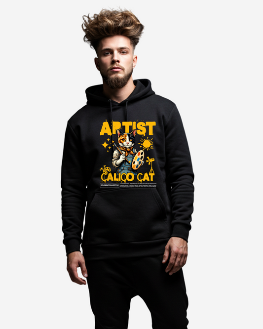 Calico Cat Cute Artist Painting Men's Oversized Hoodie