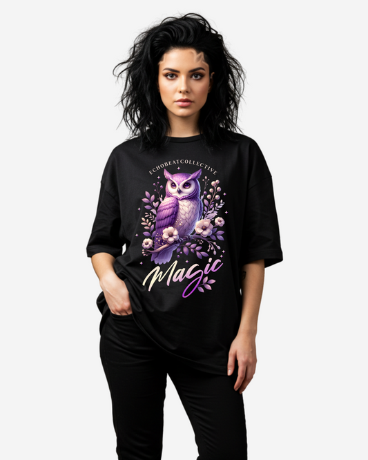 Magic Owl Floral Mystic Animal Women's Oversized T-Shirt