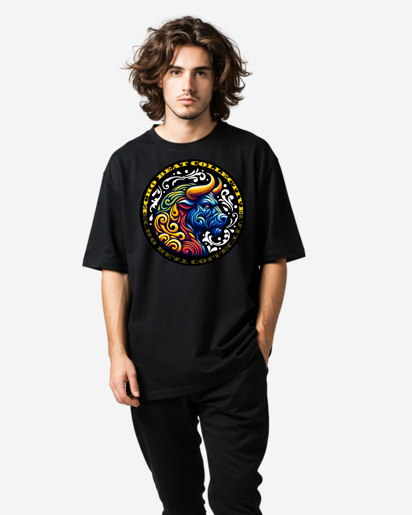 Modern Psychedelic Bull Animal Men's Oversized T-Shirt