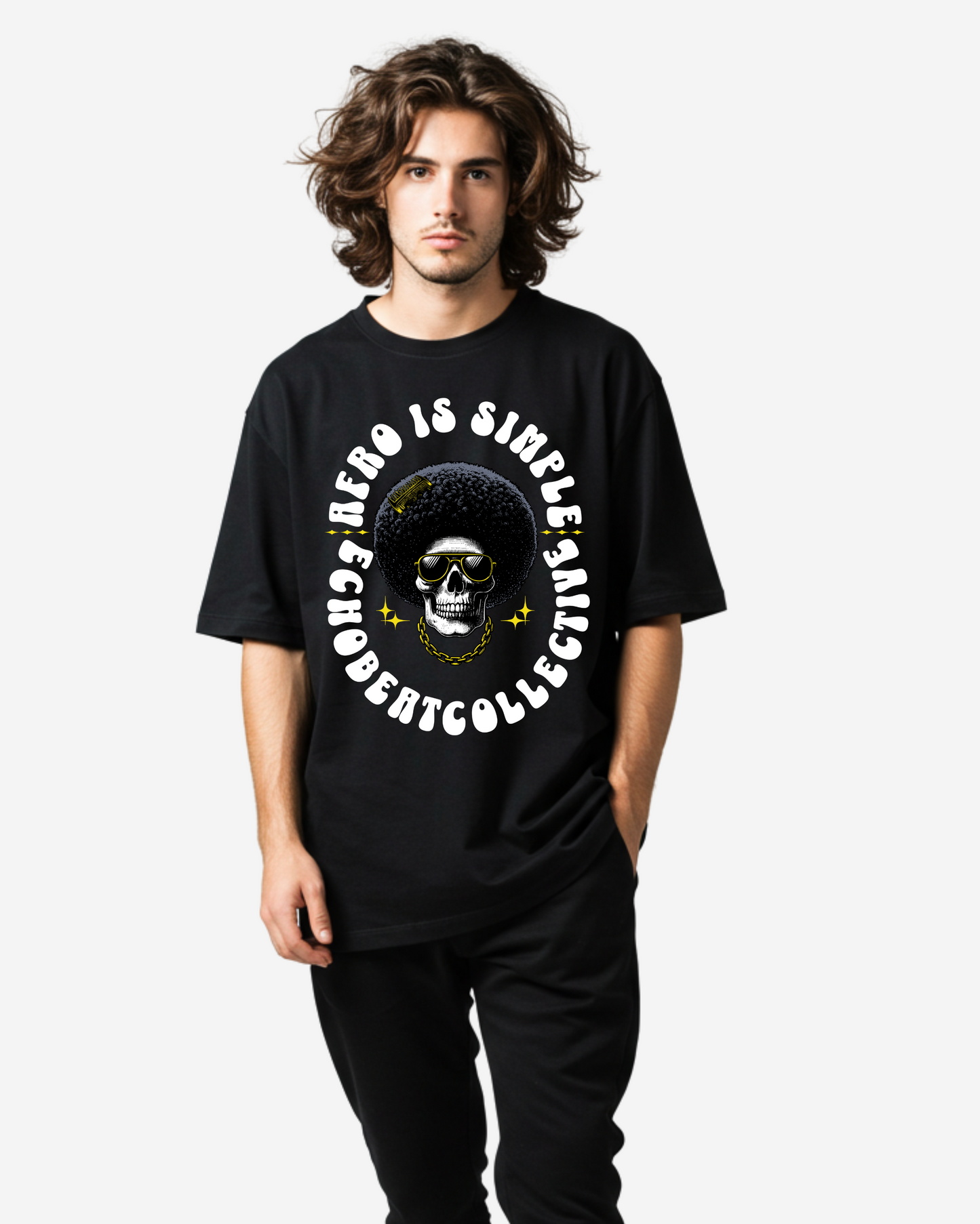 Skull Head Afro Hair Men's Oversized T-Shirt