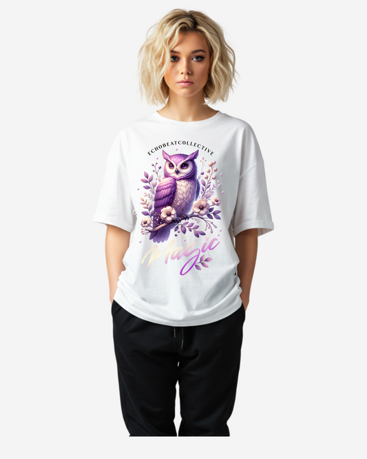 Magic Owl Floral Mystic Animal Women's Oversized T-Shirt