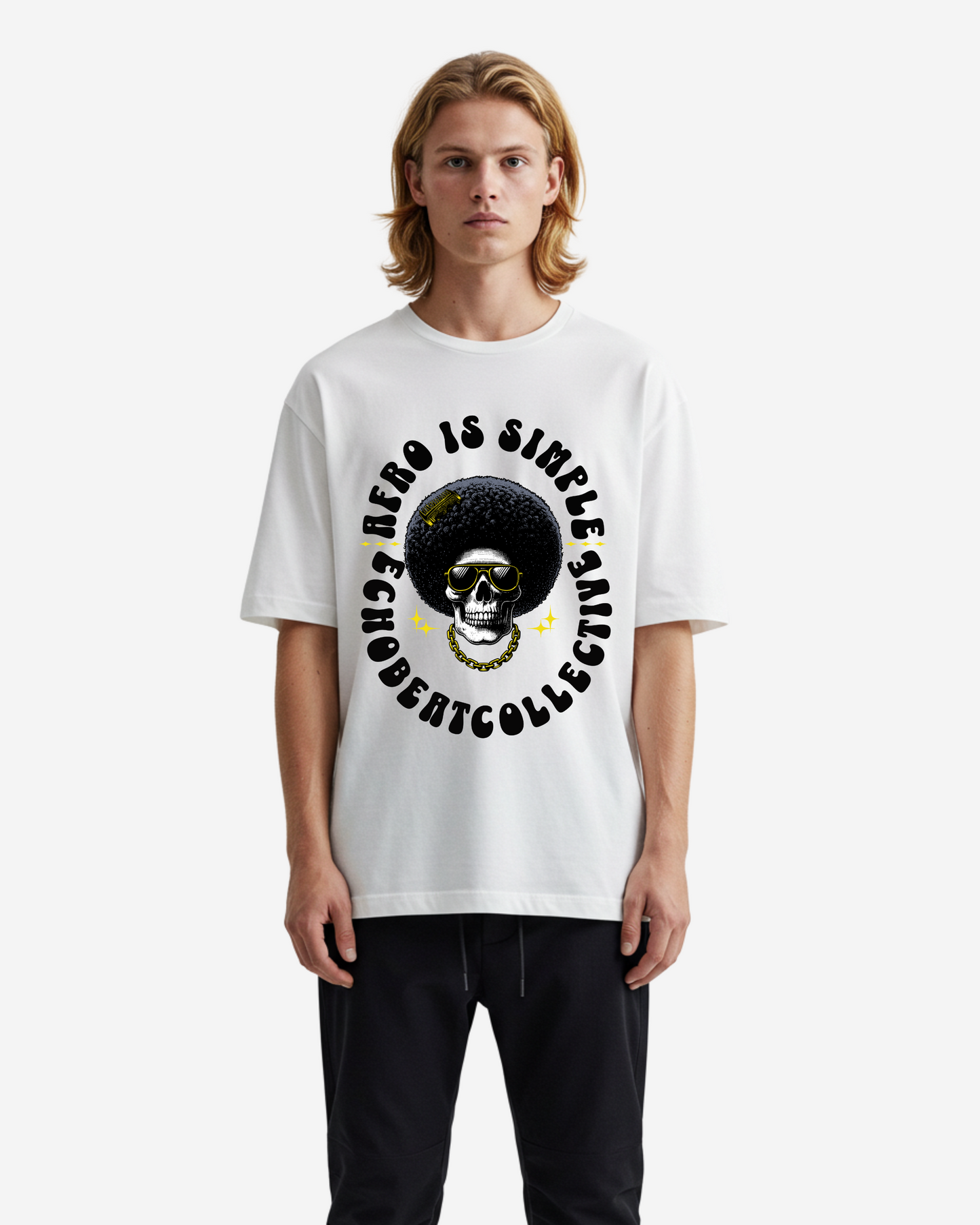 Skull Head Afro Hair Men's Oversized T-Shirt